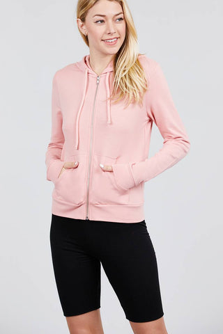 Long Sleeve Zipper French Terry Jacket W/ Kangaroo Pocket