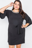 Plus Size Black Beaded Neckline Mini Dress