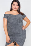 Plus Size Ruched Draw String Center Mini Glitter Dress