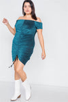 Plus Size Ruched Draw String Center Mini Glitter Dress