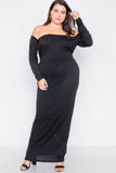 Plus Size Ribbed Black Maxi Dress