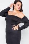 Plus Size Ribbed Black Maxi Dress