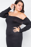 Plus Size Ribbed Black Maxi Dress