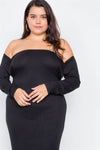 Plus Size Ribbed Black Maxi Dress