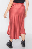 Plus Size Clay Silk Round Hem Midi Skirt