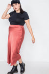 Plus Size Clay Silk Round Hem Midi Skirt