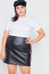 Plus Size Black Color Block Trim Mini Leather Skirt