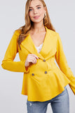 Long Sleeve Notched Lapel Collar Double Breasted Ruffle Hem Jacket