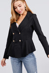 Long Sleeve Notched Lapel Collar Double Breasted Ruffle Hem Jacket