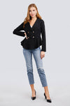 Long Sleeve Notched Lapel Collar Double Breasted Ruffle Hem Jacket