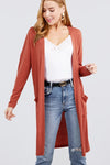 Long Dolman Sleeve Open Front W/pocket Pointelle Rib Long Cardigan