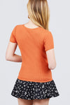 Short Sleeve W/lace Trim Detail Crew Neck Pointelle Knit Top