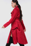 Faux Suede Coat with Waist Belt