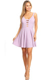 Solid Fit And Flare Dress With Back Zipper Closure, Cutouts, And Spaghetti Straps